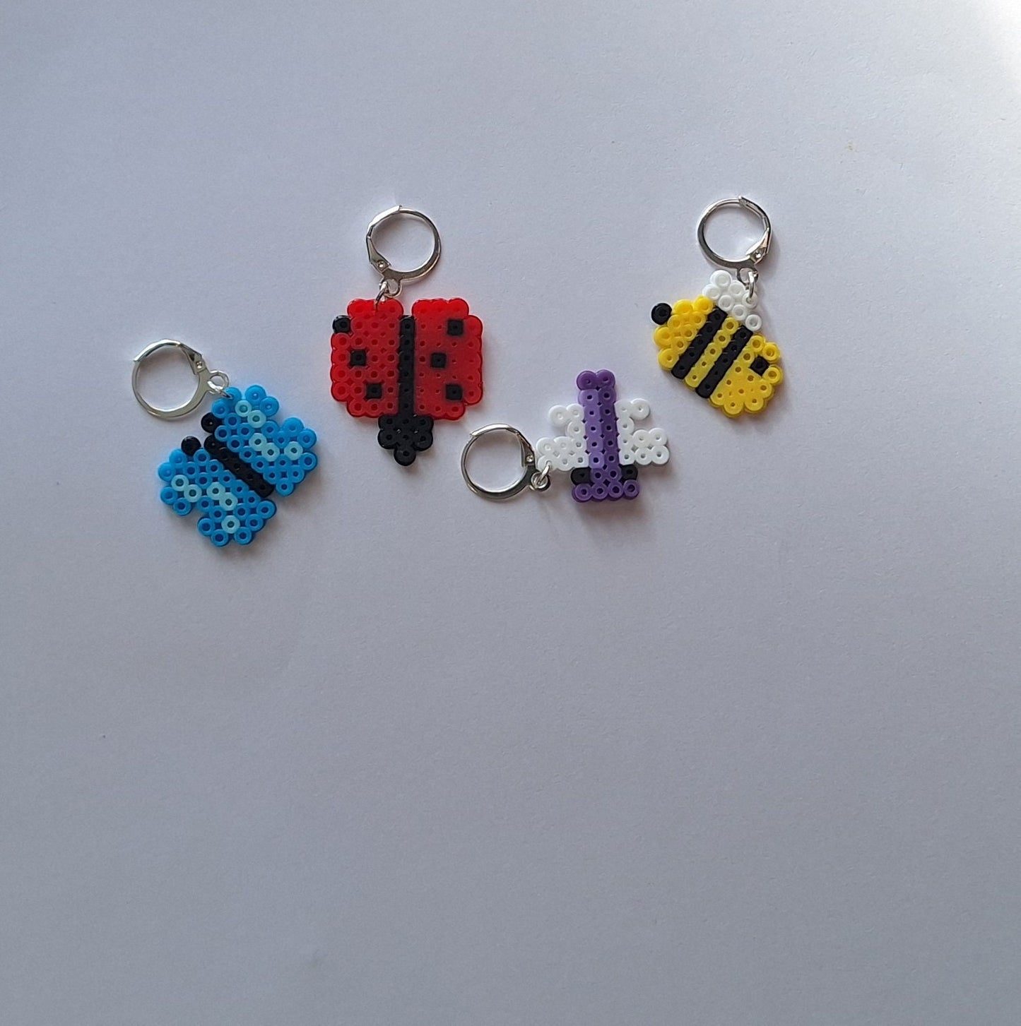 Stitch markers set 4 garden bug bundle / colorful insect spring summer perler bead set of 4 bee butterfly cuties progress keeper pixel style