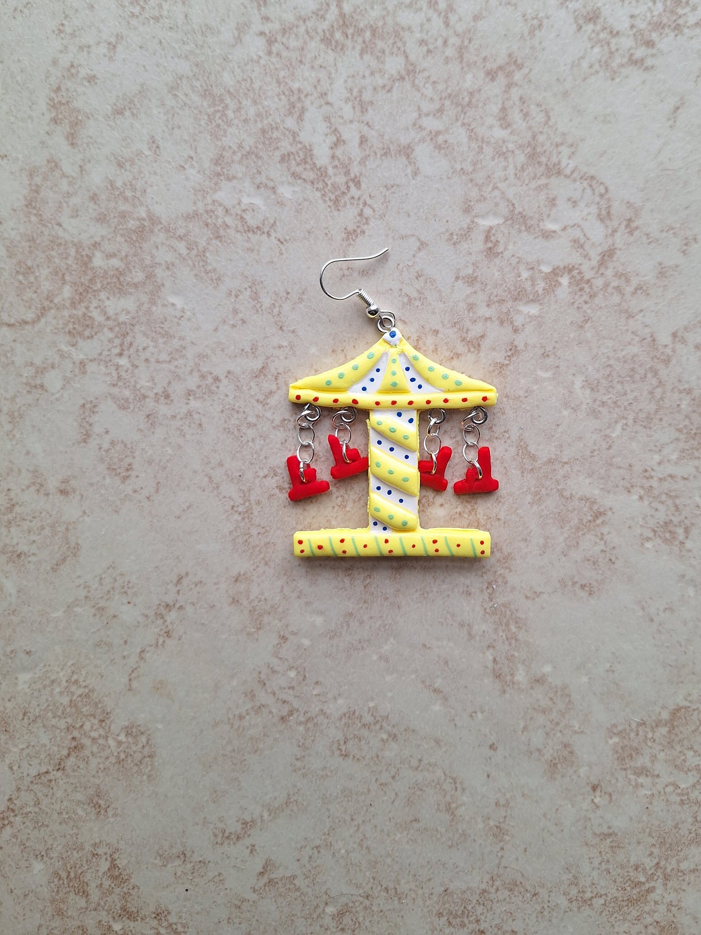 Kawaii swing carousel earrings / polymer clay dangle earrings / clay merry go round carousel jewelry / clay carnival fair earrings