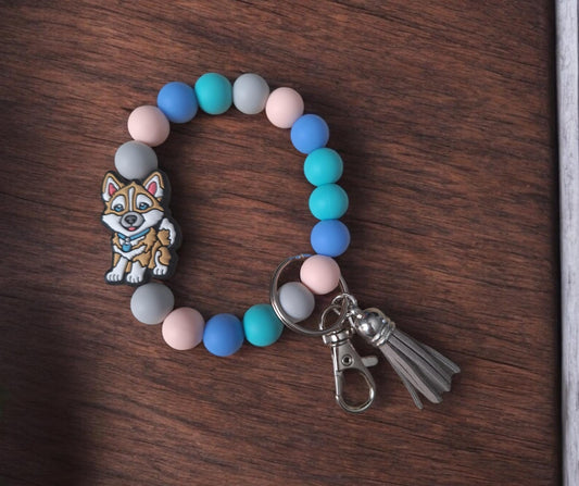 Silicone beaded wristlet keychain tan husky / dog puppy silicone beaded wristlet keychain / dog mom bag accessories key chain gift