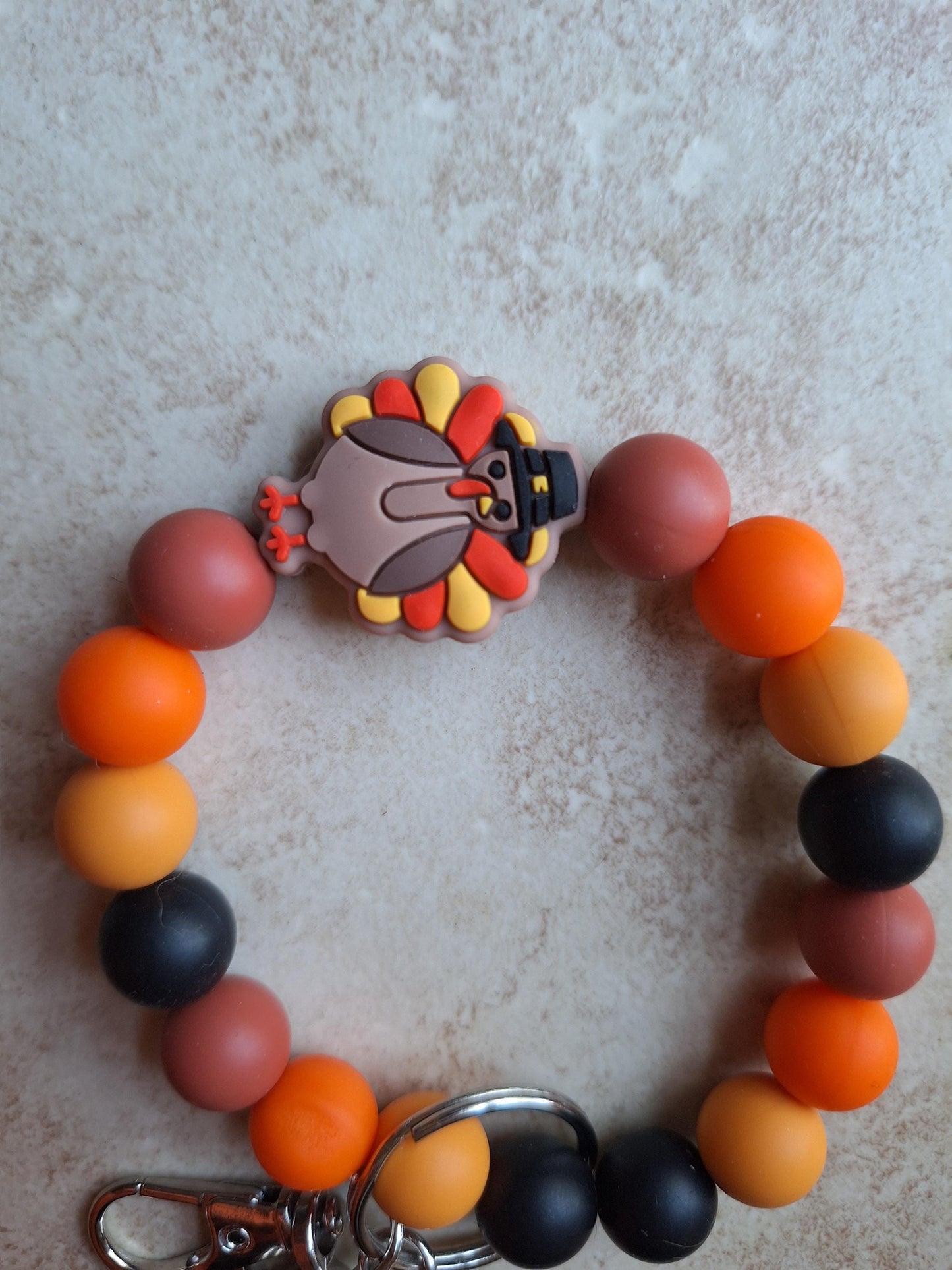 Silicone beaded wristlet keychain / fall Thanksgiving beaded wristlet turkey keychain / pumpkin bag accessories key chain gift