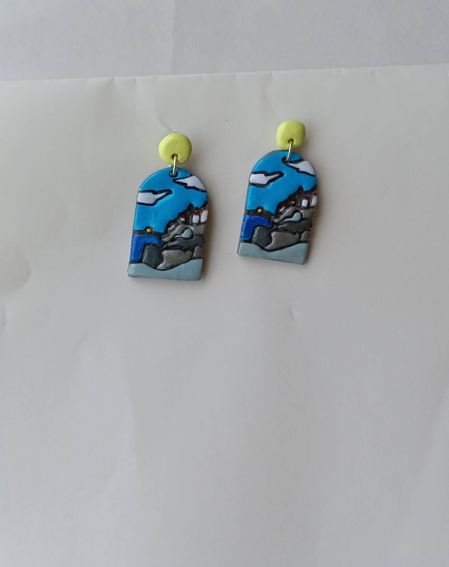 Kawaii landscape skyline earrings / polymer clay acadia national park dangle earrings / clay Acadia jewelry / landscape trees earrings