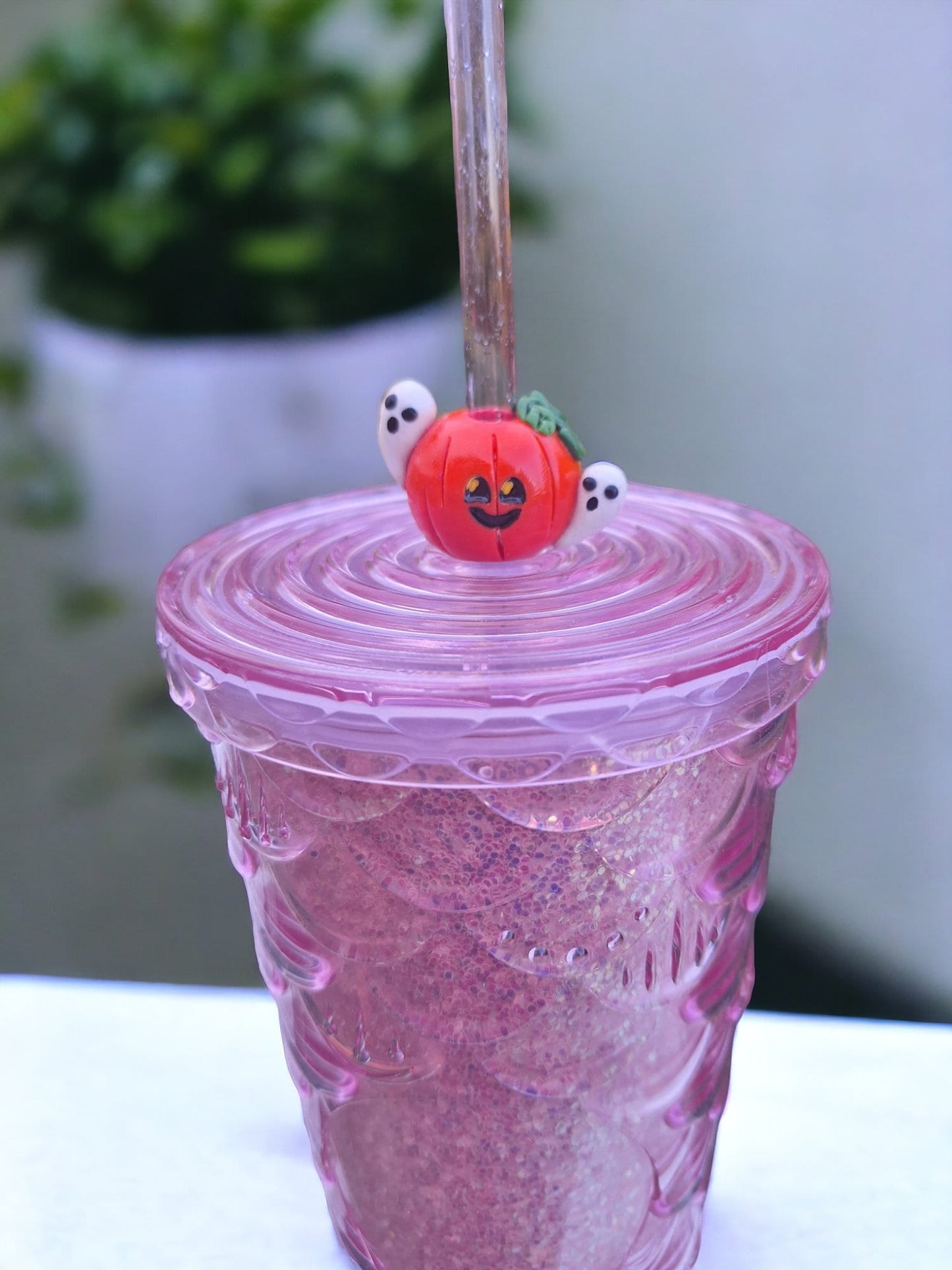 Clay halloween ghost straw buddy charm tumbler accessories / fall pumpkin tumbler charm straw buddy / clay jackolantern straw topper charm
