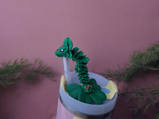 3D articulated clover dragon straw cap / 3d printed dragon animals / st patricks day lucky gold tadling straw topper cover Fidget figurines