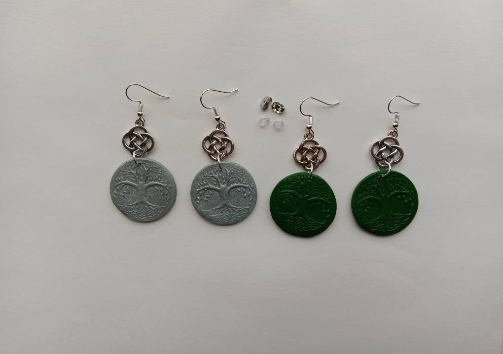 Celtic tree of life earrings / polymer clay celtic dangle earrings / kawaii celtic jewelry / tree of life earrings