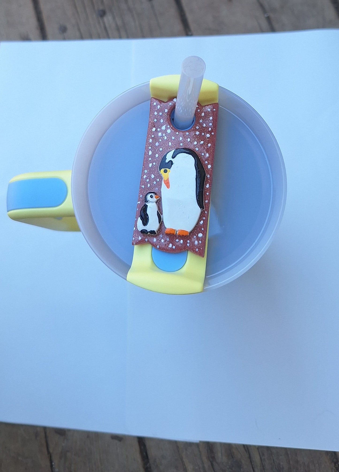 Polymer clay straw tag tumbler topper / clay tumbler accessories / winter penguin tumbler topper straw tag / penguin tumbler accessories
