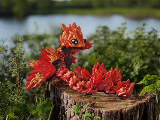 3D articulated black orange red fire sprite dragon / 3d printed dragon animals / firesprite dragon knick knack Fidget figurines