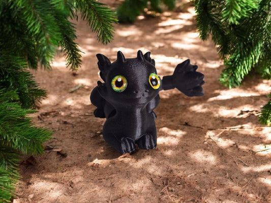 3D articulated cat dragon / 3d printed black cat dragon / 3d printed desk pet figurine fidget sapphire cat Serev3d design