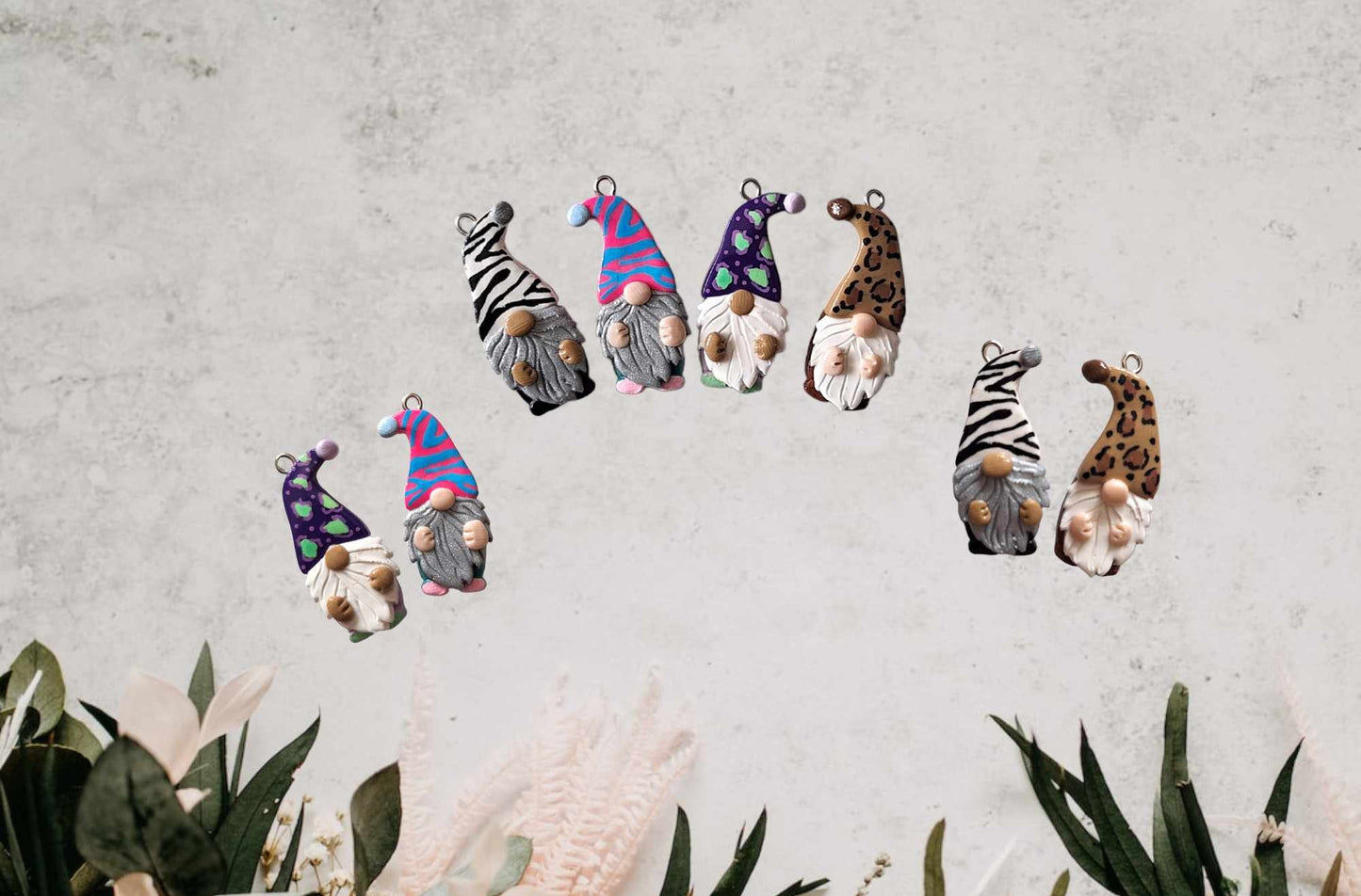 Kawaii animal print gnome charms / polymer clay zebra leopard gnome charms / leopard print gnome charms / colorful gnome charms