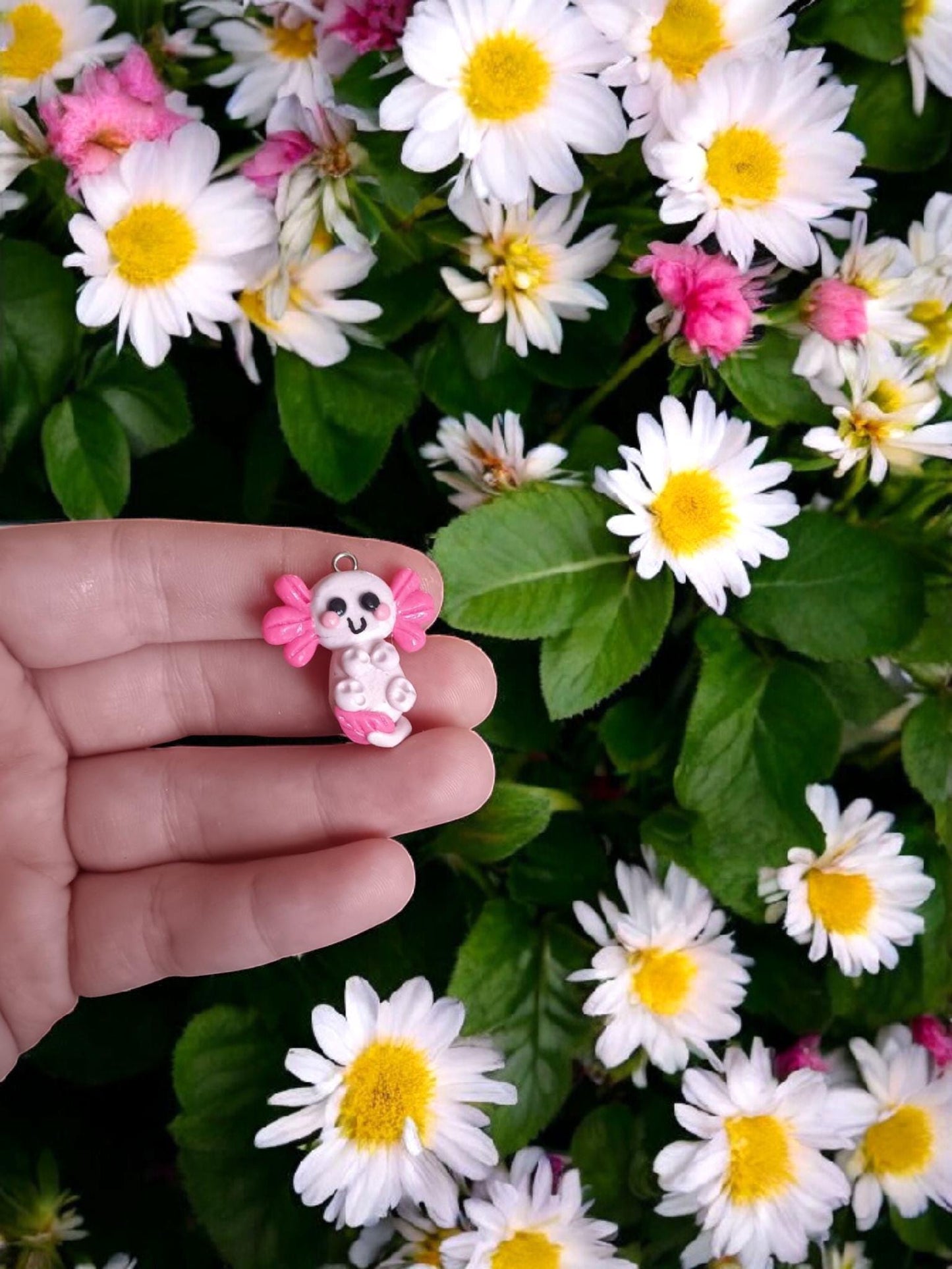 Polymer clay axolotl charms / cute clay pink axlotl charms kawaii animal charms / axolotl jewelry stitch marker progress keeper notions