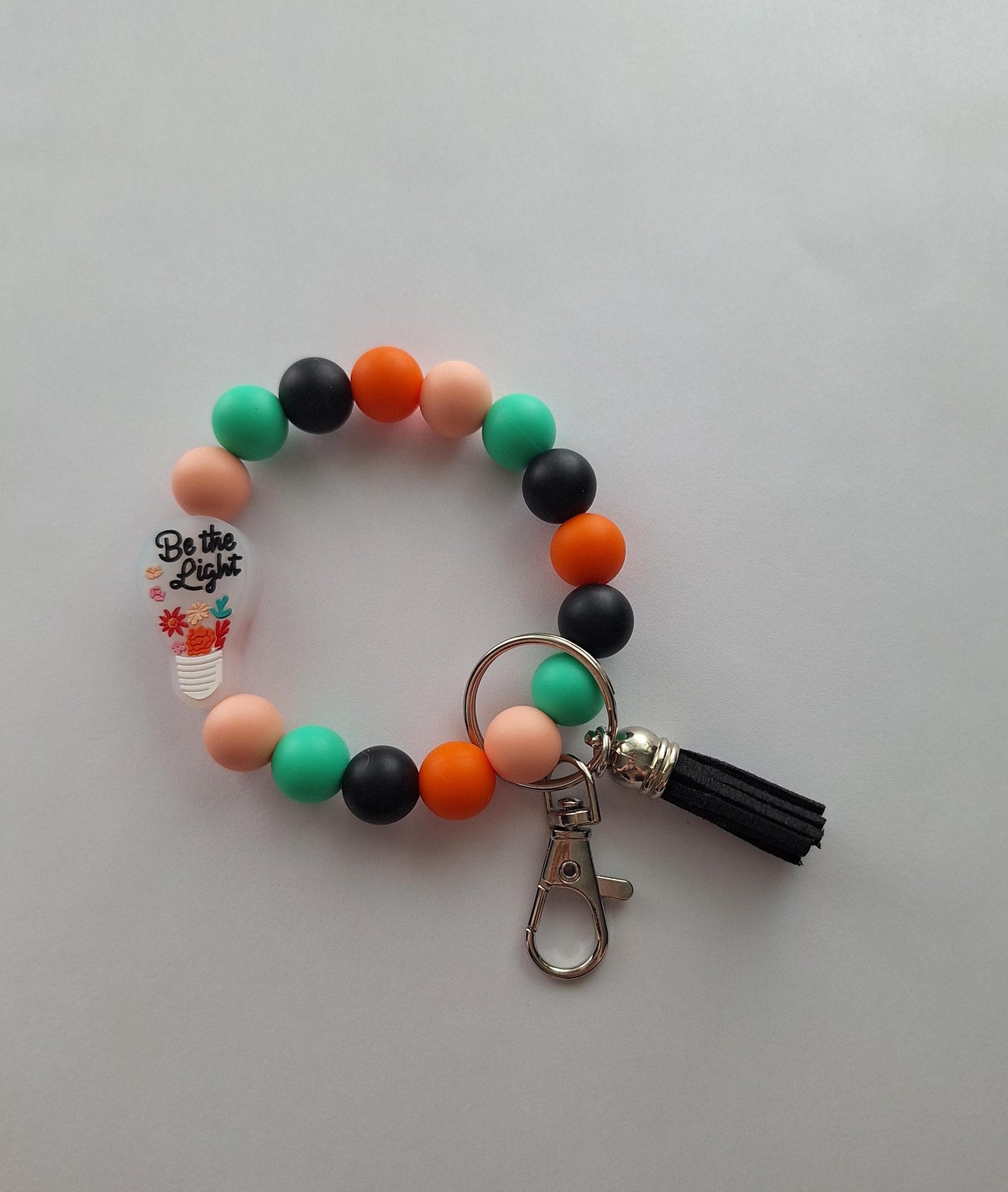 Silicone beaded wristlet keychain / be the light cross silicone beaded wristlet keychain / religious faith bag accessories key chain