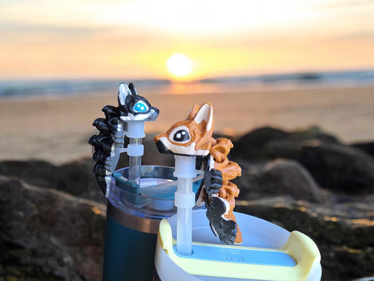 3D articulated wolf pup straw cap / 3d printed wolf pup dog animals / Shepherd husky straw topper cover Fidget figurines glow