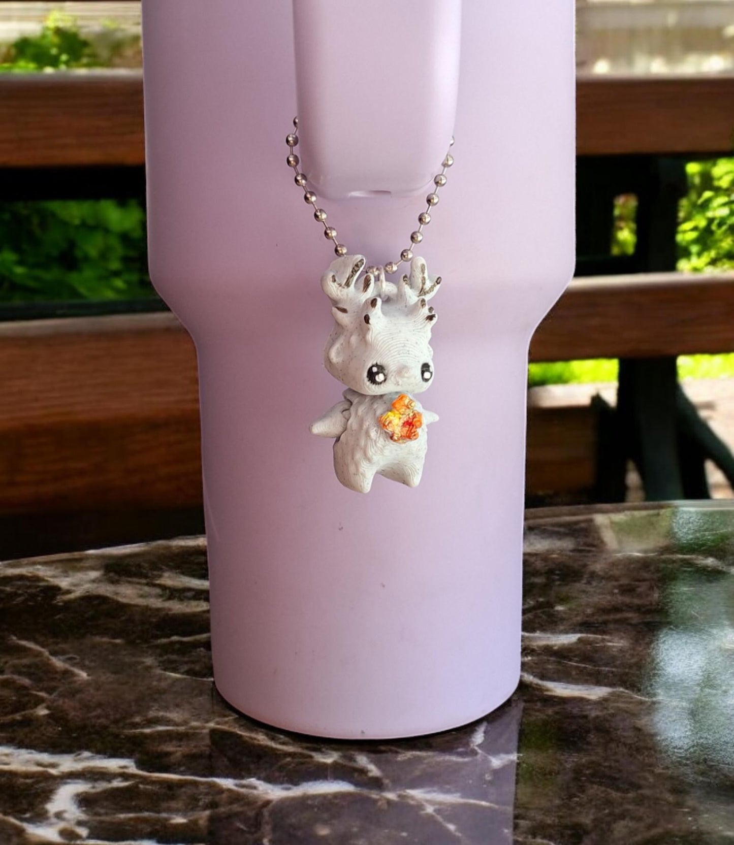 3D articulated white stone deer pixie tumbler charm buddy / 3d printed animals tumbler handle charms Fidget fall deer charm colorful