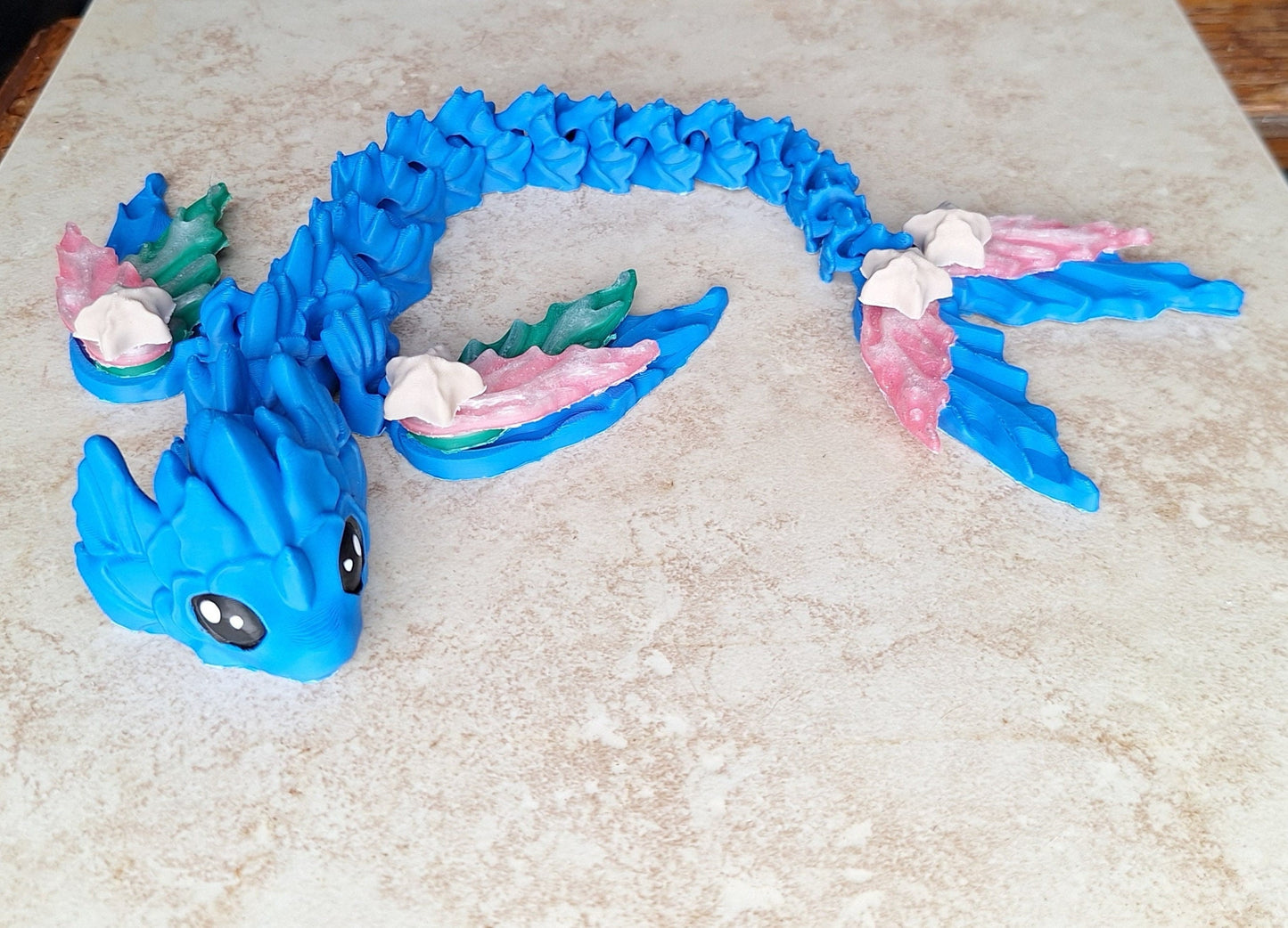 3D articulated blue green pink water dragon Mizu / 3d printed star dragon / 3d printed desk pet figurine fidget