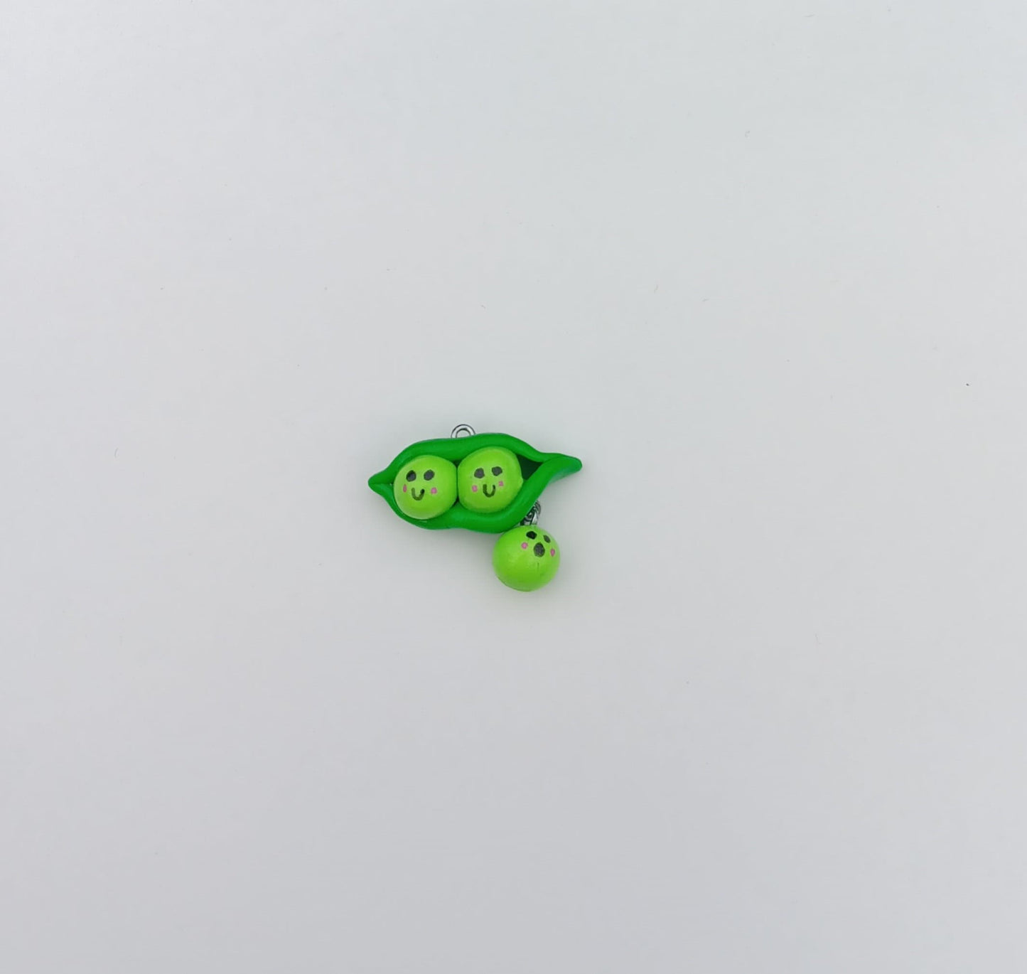 Kawaii clay dangle peapod charms / polymer clay peas in a pod charms / clay pea pod charms jewelry / dangle pea charms