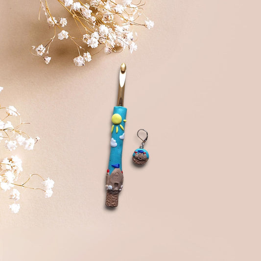 Polymer clay sunny day Beach sandcastle crochet hook