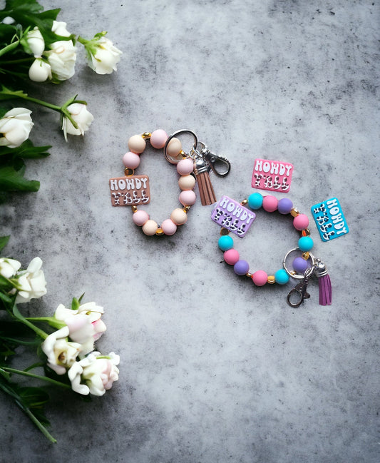 Silicone beaded wristlet keychain / howdy yall silicone beaded wristlet cow keychain / howdy yall cowprint bag accessories key chain gift