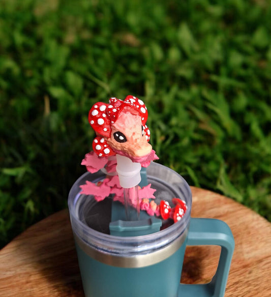 3D articulated mushroom dragon straw cap / 3d printed dragon animals / red toadstool dragon straw topper cover Fidget figurines