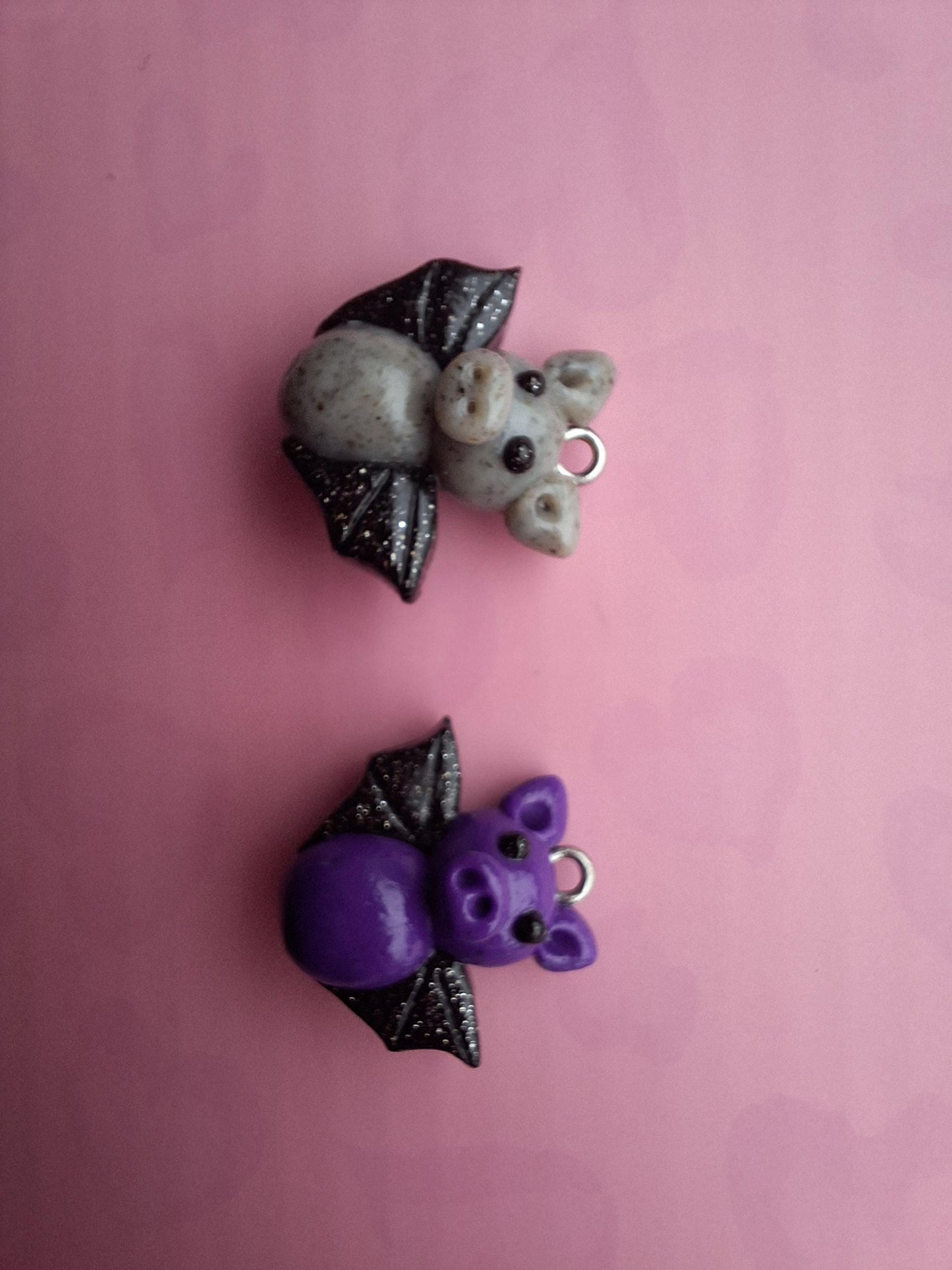 Kawaii black gray purple bat charms / polymer clay halloween charms / clay charm jewelry / bat charms stitch marker progress keeper