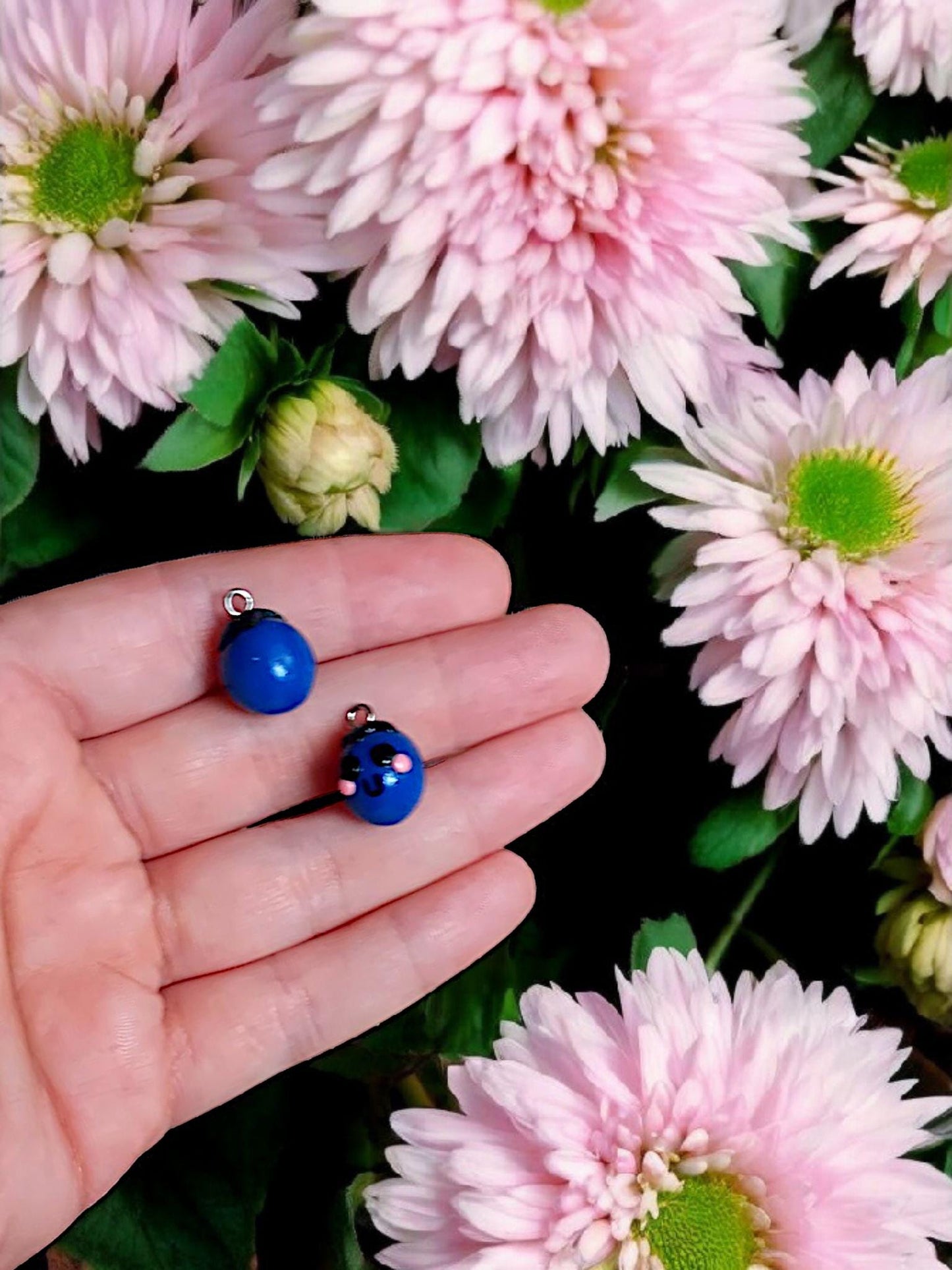 Polymer clay blueberry charms / cute kawaii clay blueberry food charms jewelry stitch marker progress keeper notions