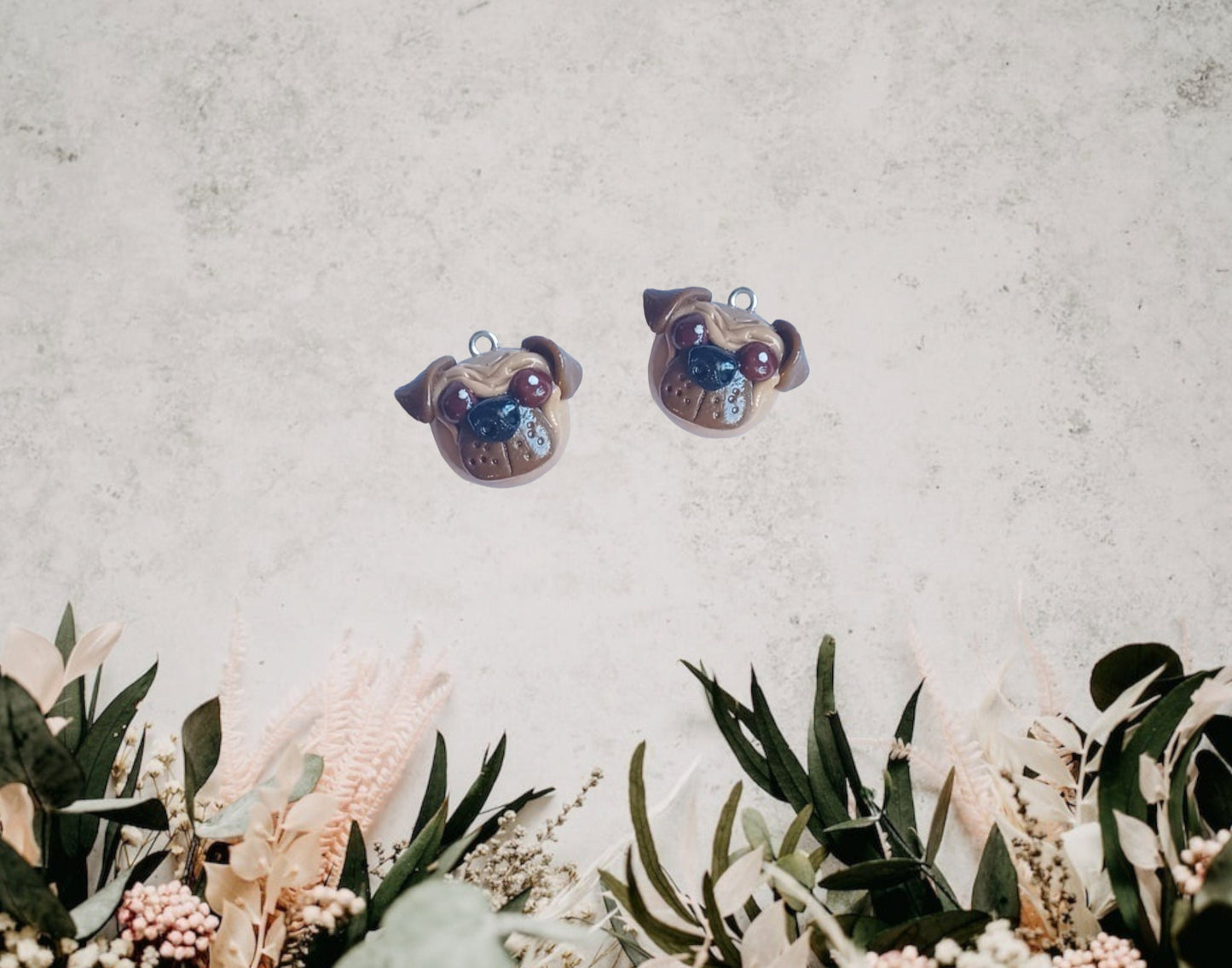 Kawaii pug dog charms / polymer clay pug charms / kawaii animal puppy charms / kawaii pug jewelry charms