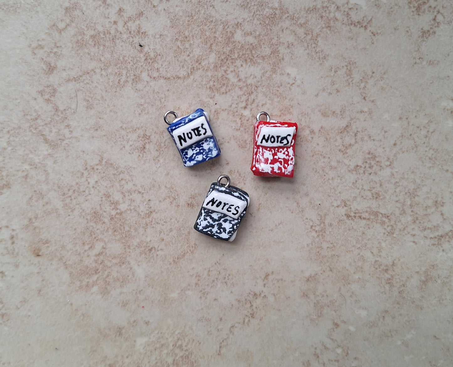 Kawaii marble notebook charms / polymer clay note book charms / kawaii school teacher charms / kawaii teacher jewelry
