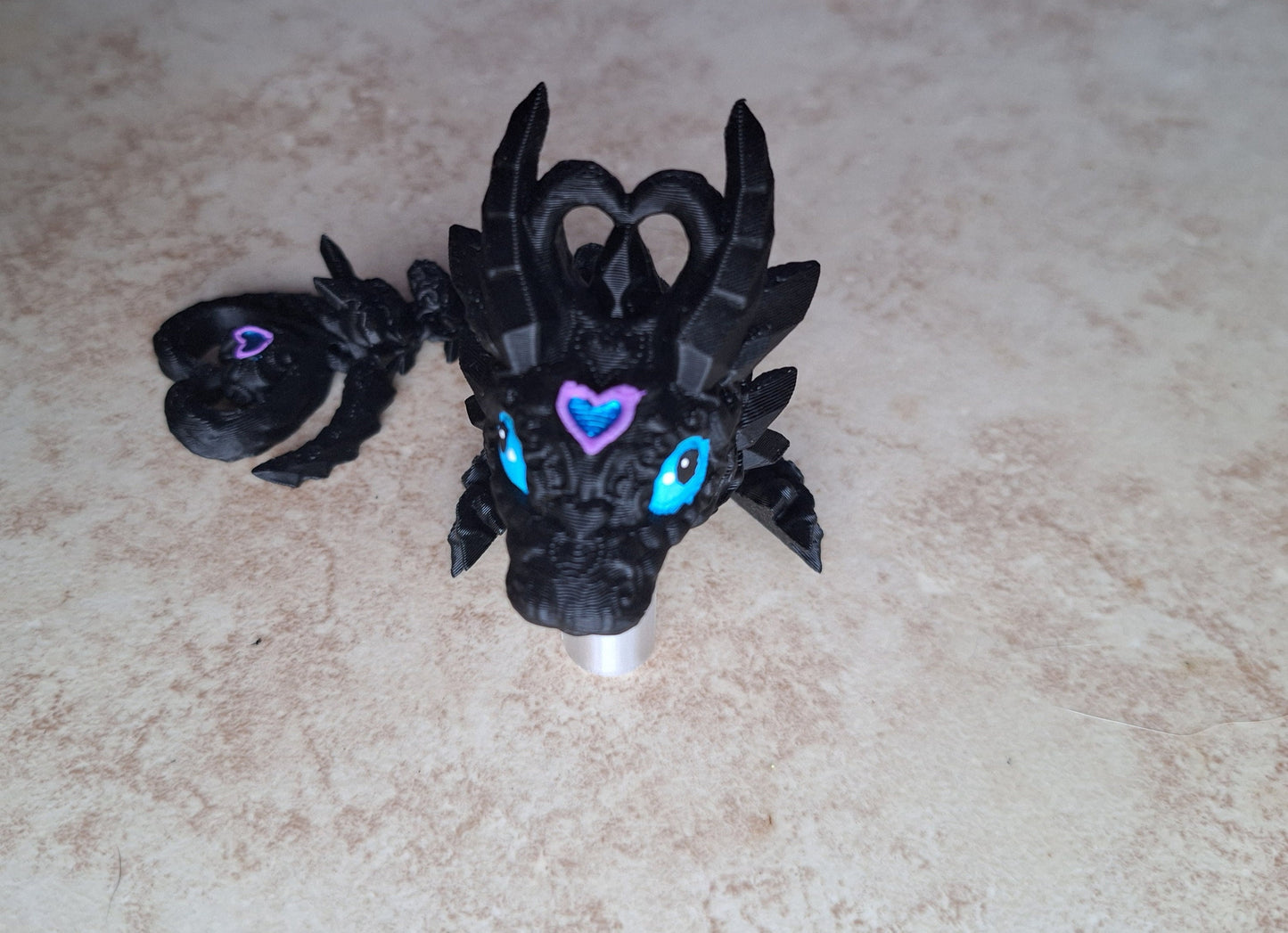 3D articulated black blue dark heart dragon straw cap / 3d printed dragon animals / darkheart dragon straw topper cover Fidget figurines
