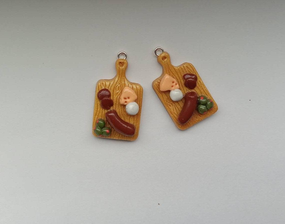 Kawaii charcuterie board food charms / polymer clay cheese sausage olive charms / kawaii food charms / kawaii food jewelry