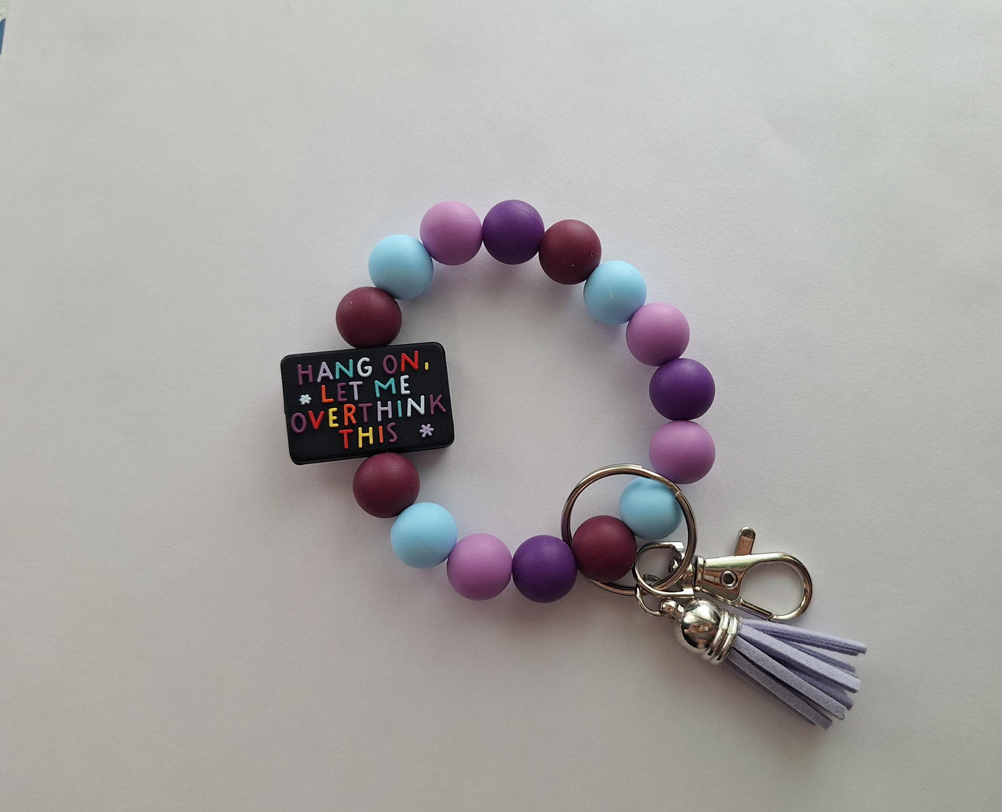 Silicone beaded wristlet keychain hang on let me overthink this / silicone beaded wristlet keychain / bag accessories key chain gift