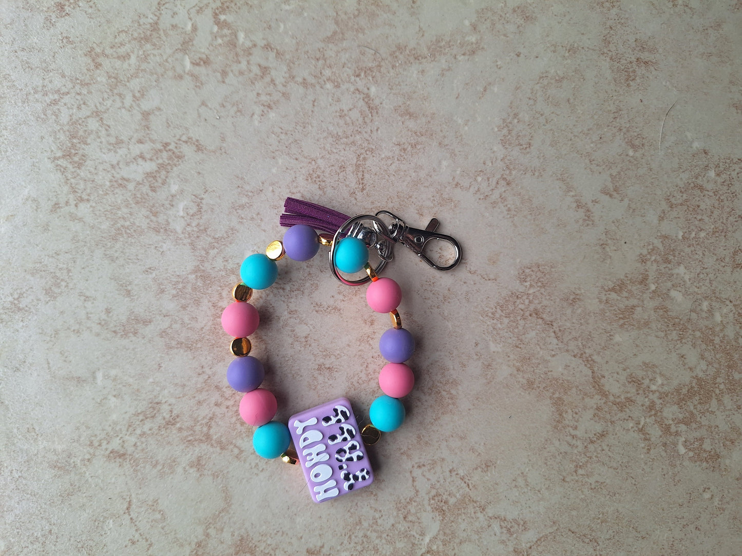 Silicone beaded wristlet keychain / howdy yall silicone beaded wristlet cow keychain / howdy yall cowprint bag accessories key chain gift