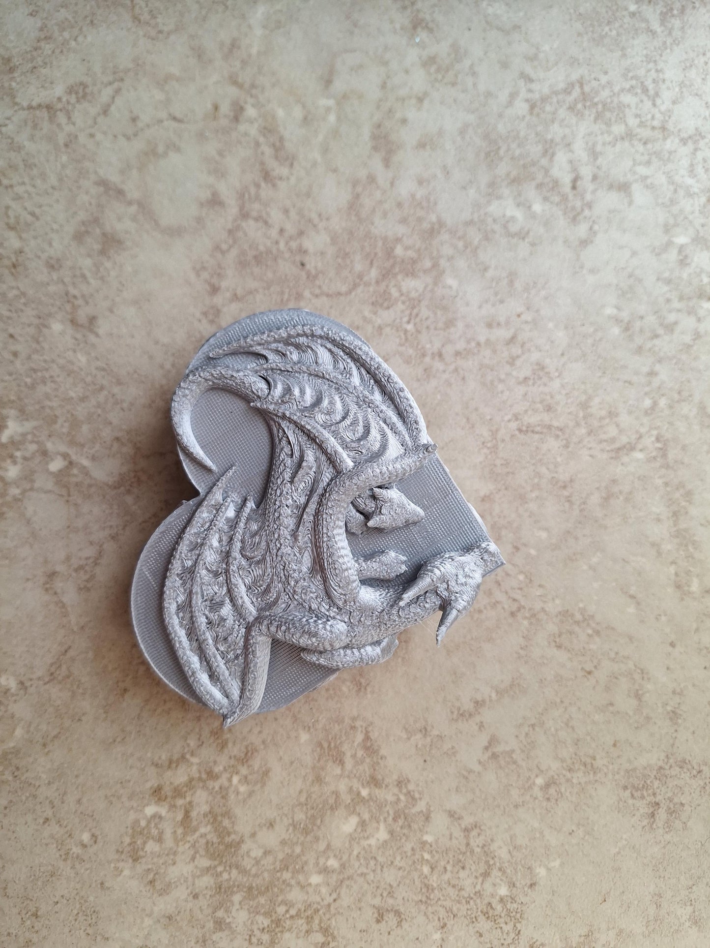 3D printed metallic silver dragon heart box / 3d dragon trinket jewelry box / 3d printed dragon knick knack organizer box