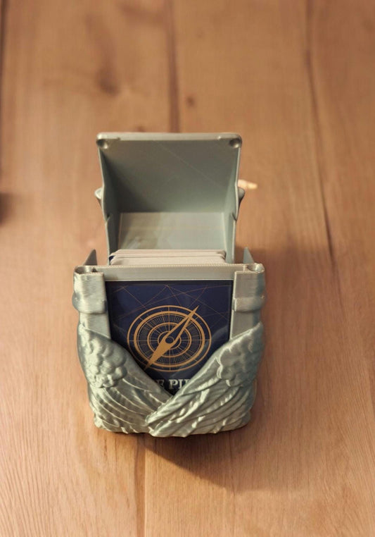 3D printed wings card deck box / 3d silver wings card box / 3d printed trading card game box accessories