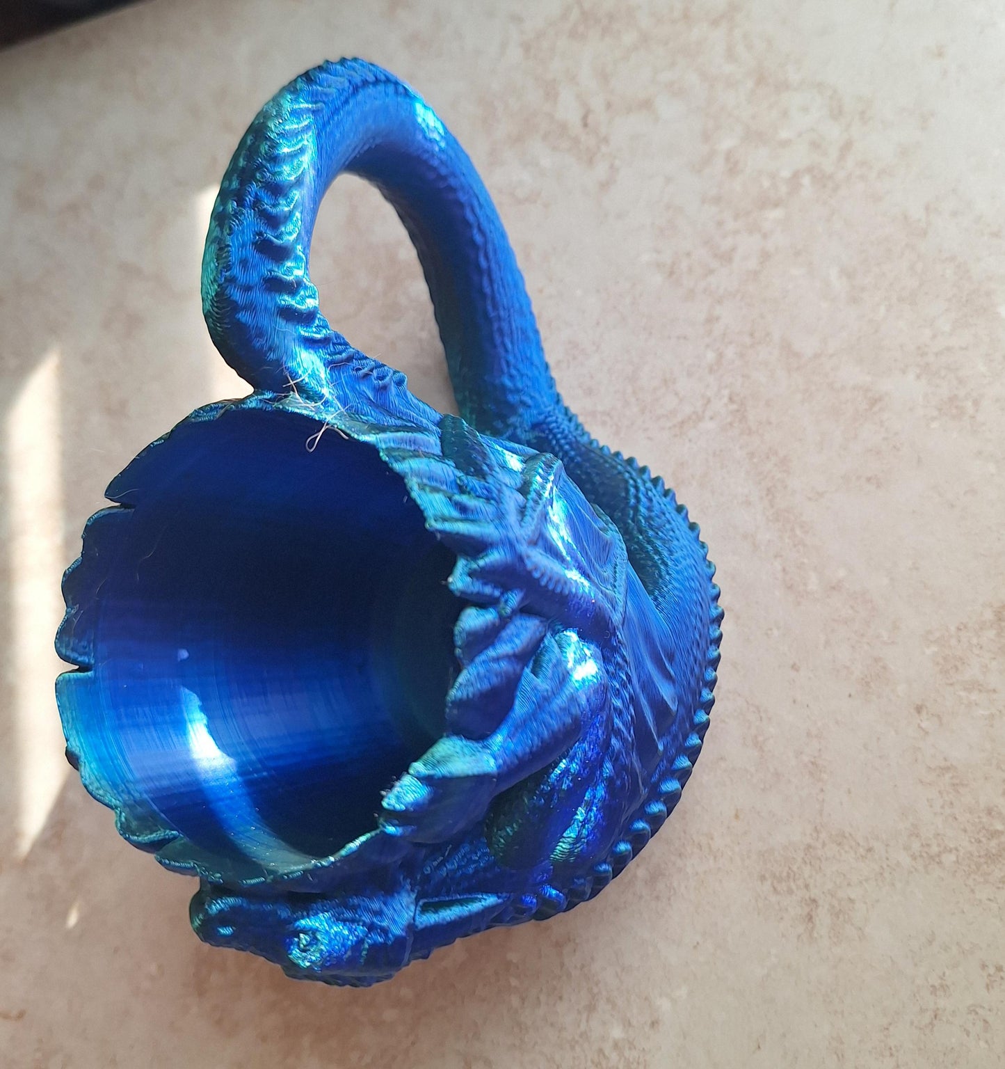 3D printed metallic blue green  two tone dragon can drink holder / 3d dragon can holder cup / 3d printed dragon knick knack