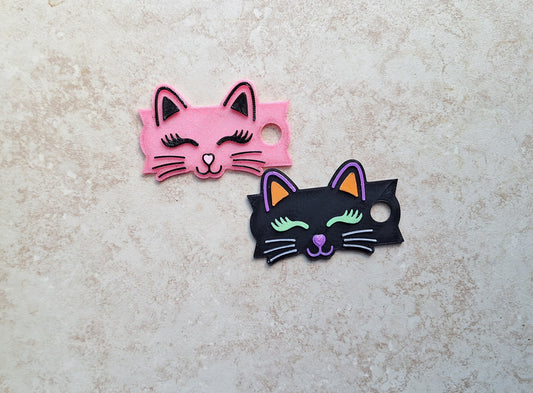 3D printed kitty cat straw tumbler topper accessories / cat face tumbler topper straw tag / pink black cat tumbler accessories for stanley