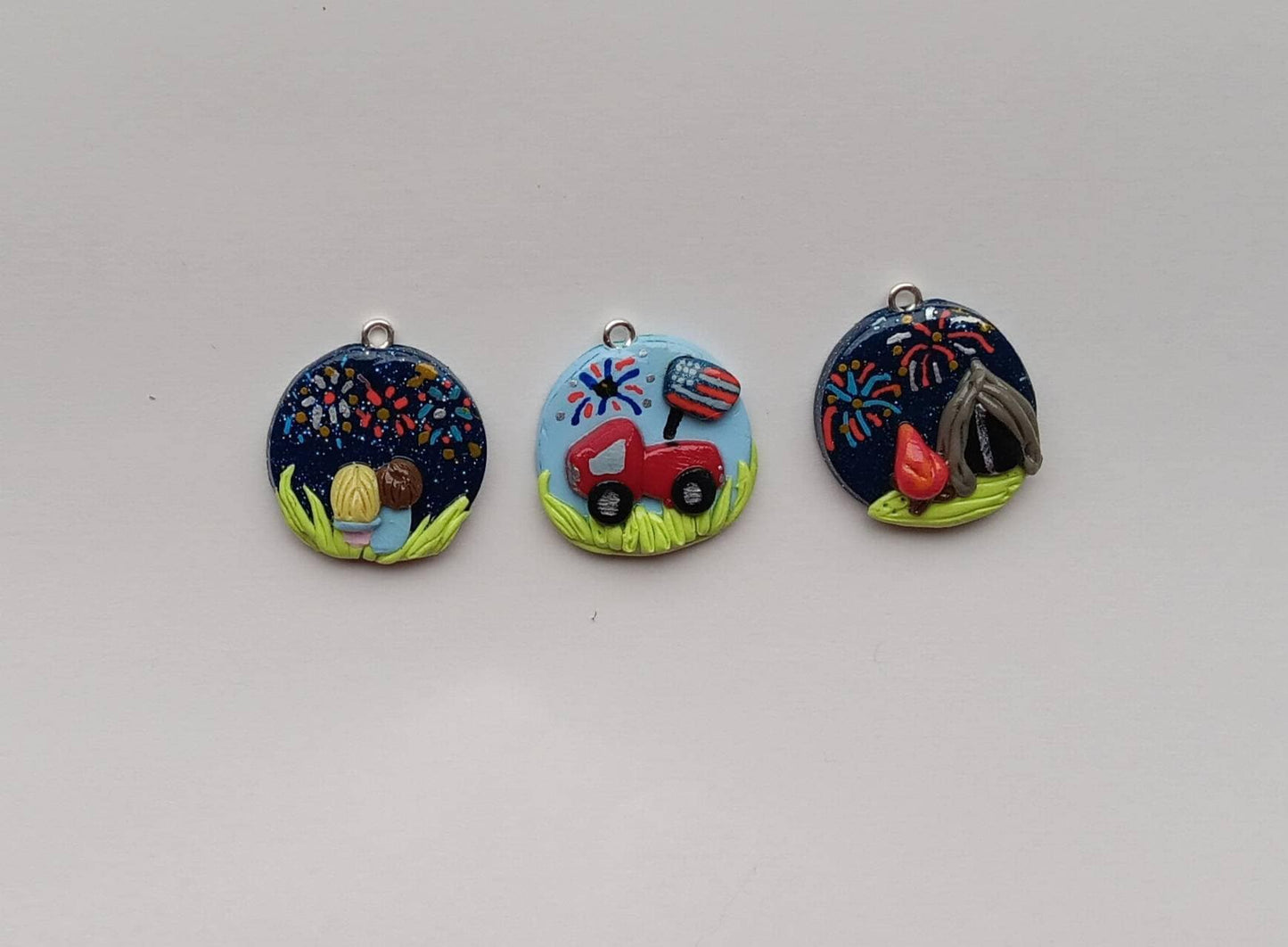 Kawaii 4th of july indepence day charms / polymer clay spring summer charms / kawaii firework charms / kawaii red white blue jewelry charms