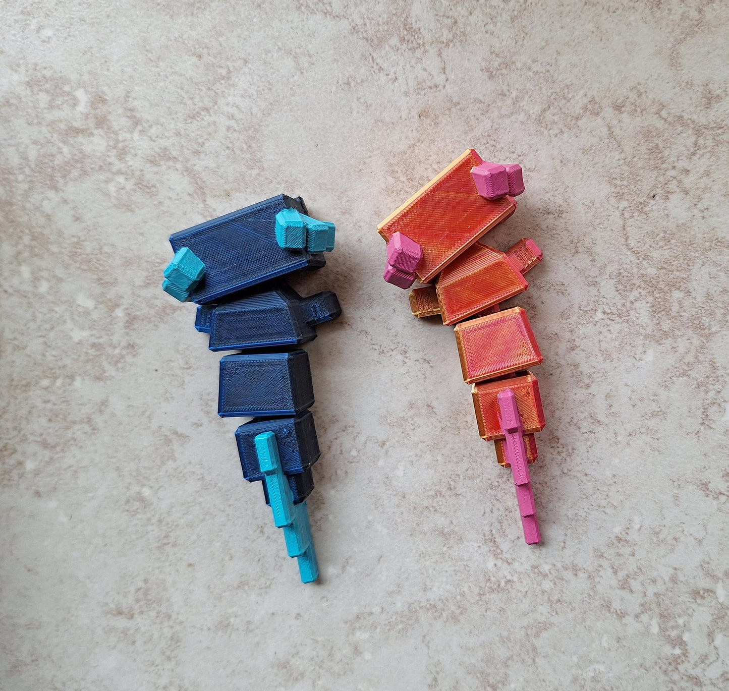 3D articulated pixel axolotl / 3d printed blue black red orange bloxolotl / 3d printed animals axolotl figurine knick knack Fidget