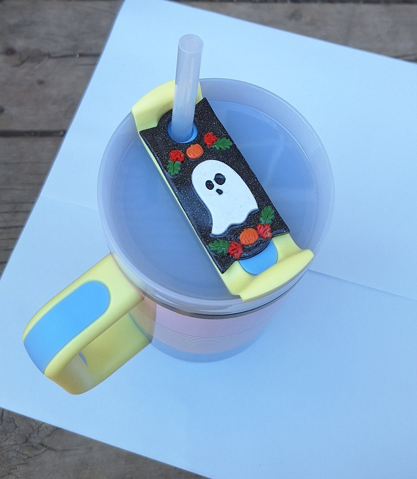 Polymer clay straw tag tumbler topper / clay tumbler accessories / ghost pumpkin tumbler topper straw tag / halloween tumbler accessories