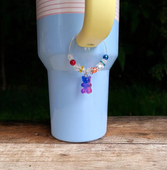 kawaii faux pearl colorful bear handle charm tumbler accessories / tumbler charm buddy / teddy bear tumbler handle charm