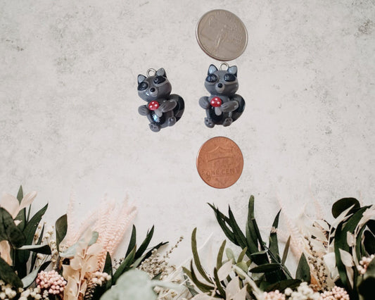 Kawaii raccoon charms / polymer clay raccoon with mushroom charms / kawaii animal charms / kawaii raccoon jewelry