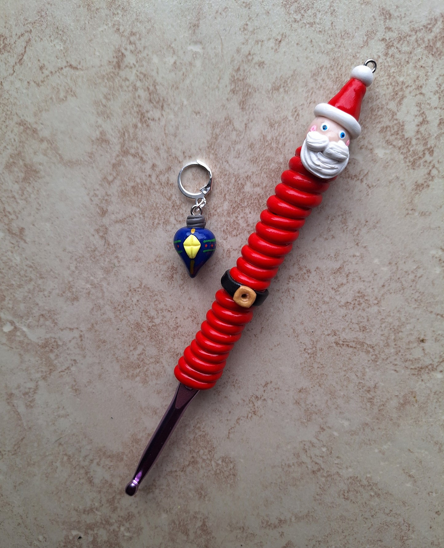 Polymer swirl Santa Claus Christmas holiday crochet hook