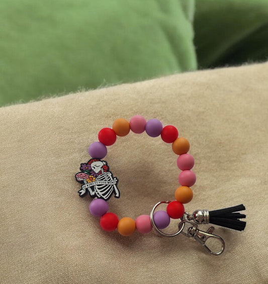 Silicone beaded wristlet keychain / be kind to your mind beaded wristlet keychain / floral skeleton bag accessories key chain