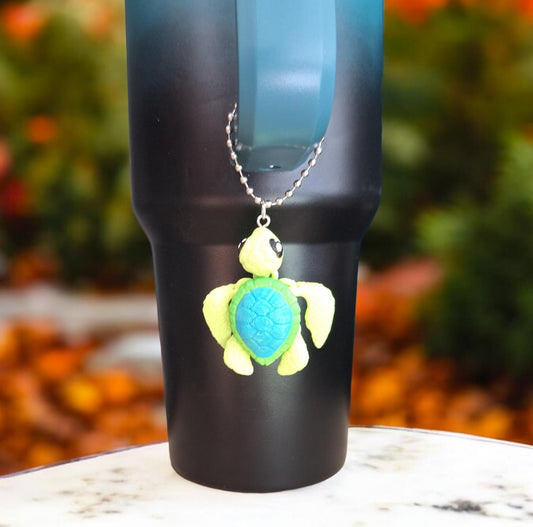 3D articulated green teal sea turtle tumbler handle charm / 3d printed turtle animal ocean beach turtle tumbler charm Fidget