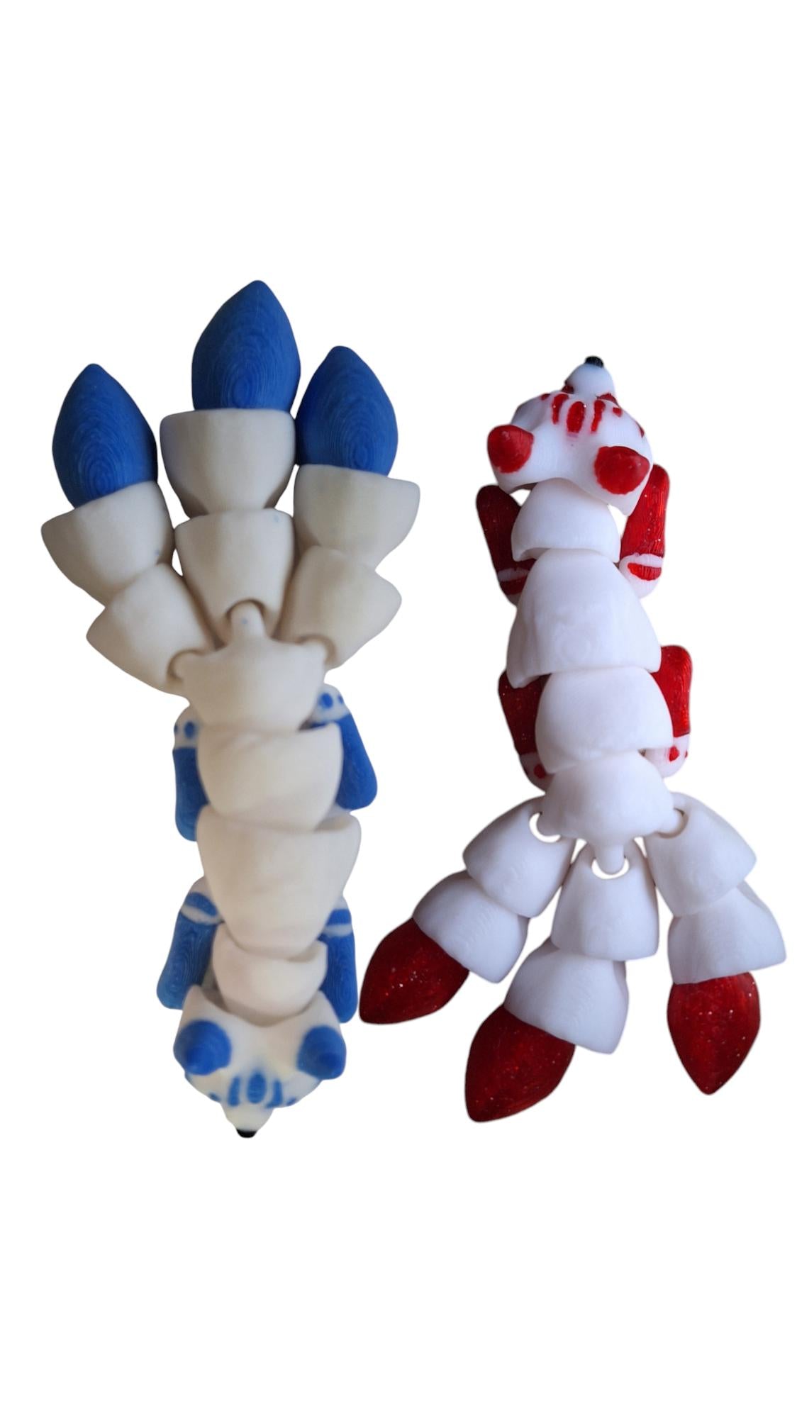 3D articulated red blue baby kitsune fox straw topper cap / 3d printed kitsune / 3d printed animals figurine knick knack Fidget