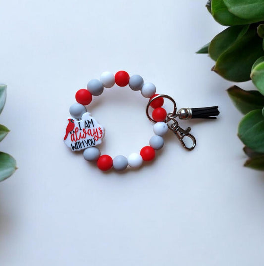 Silicone beaded wristlet keychain / always with you cardinal silicone beaded wristlet keychain / religious faith bag accessories key chain