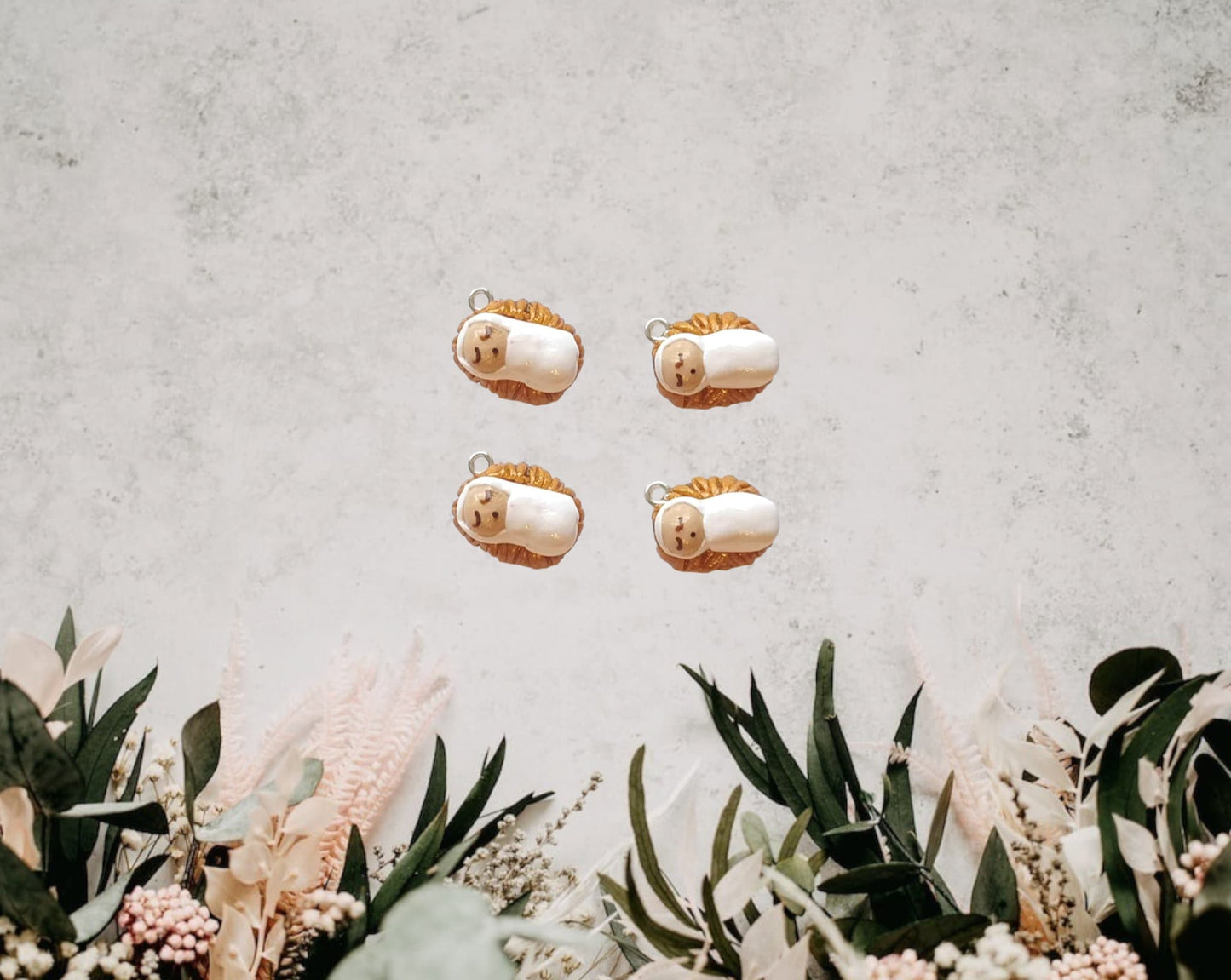 Clay Nativity baby Jesus charms / polymer clay Christmas charms /  Christian jewelry charms / tiny baby Jesus manger charms