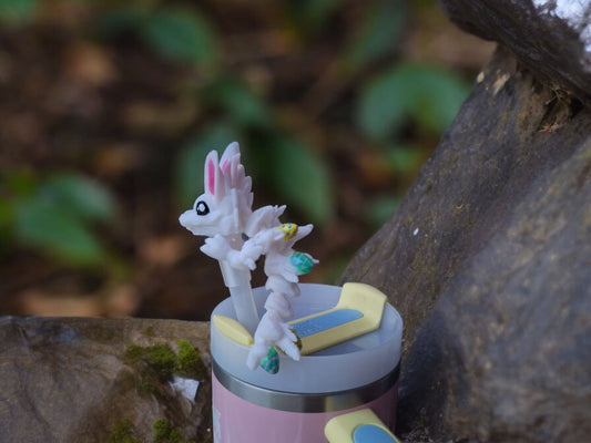 3D articulated easter bunny dragon straw cap / 3d printed dragon animals /  spring easter egg tadling straw topper cover Fidget figurines