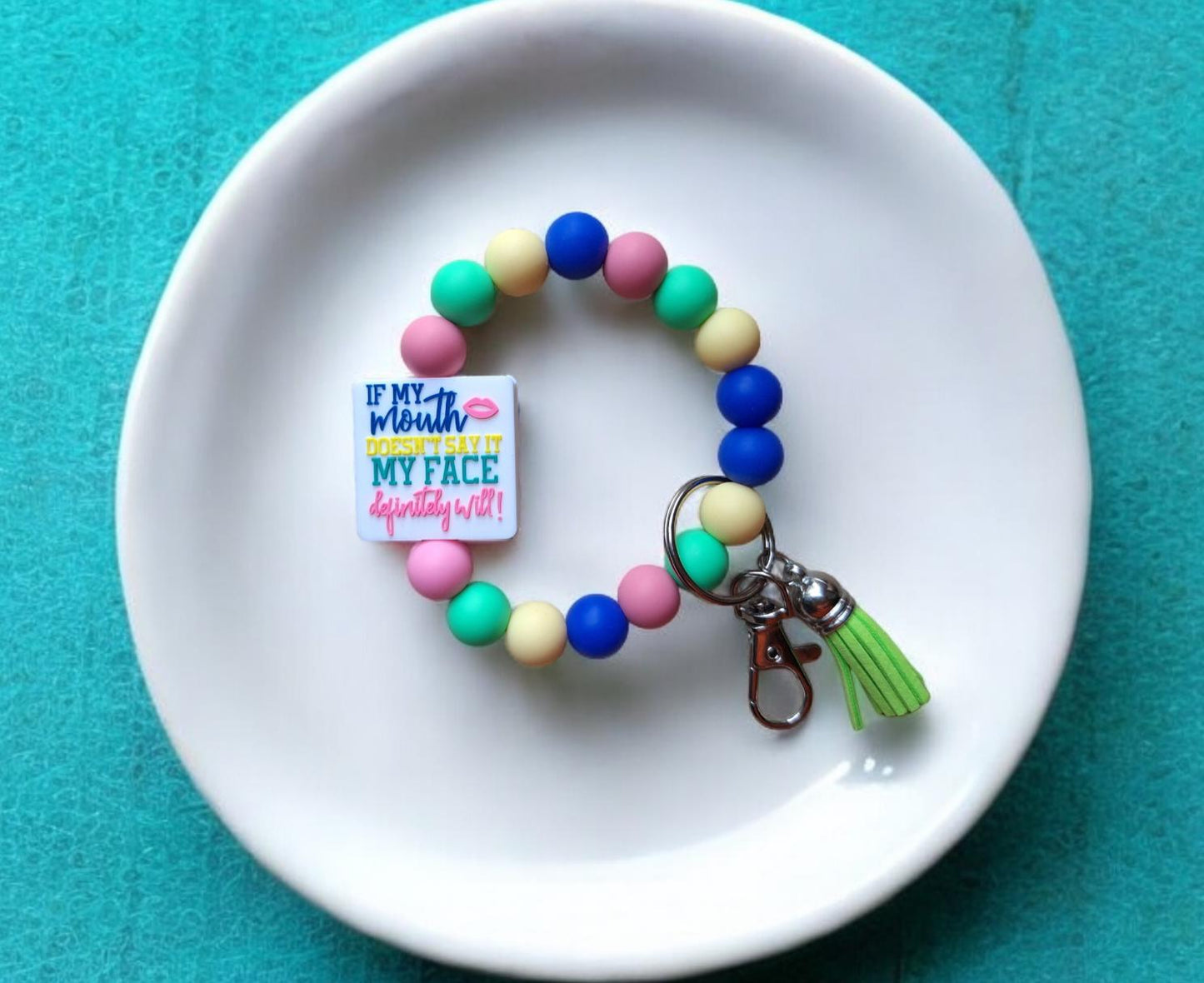Silicone beaded wristlet keychain if my mouth doesn't say it my face will silicone beaded wristlet keychain / bag accessories key chain gift