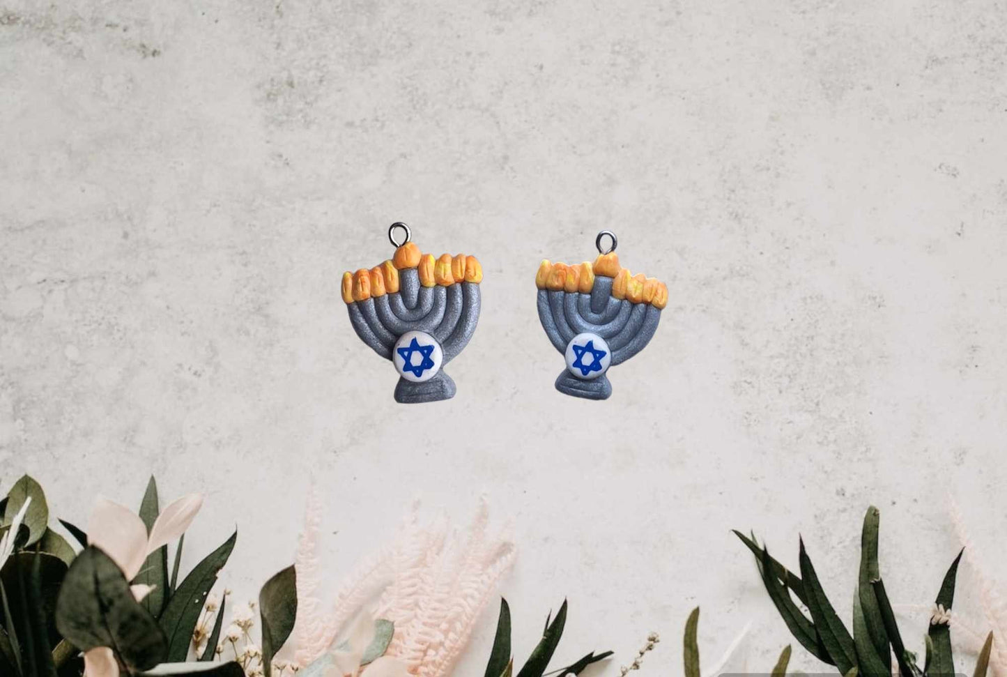 kawaii clay hanukkah menorah charms / polymer clay star of david charms / jewish jewelry charms menorah stitch marker