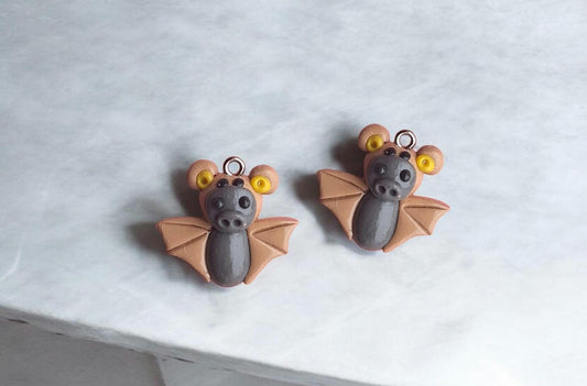Kawaii teddy bear bat charm / polymer clay holiday charms / clay charm jewelry / bat charm stitch marker progress keeper