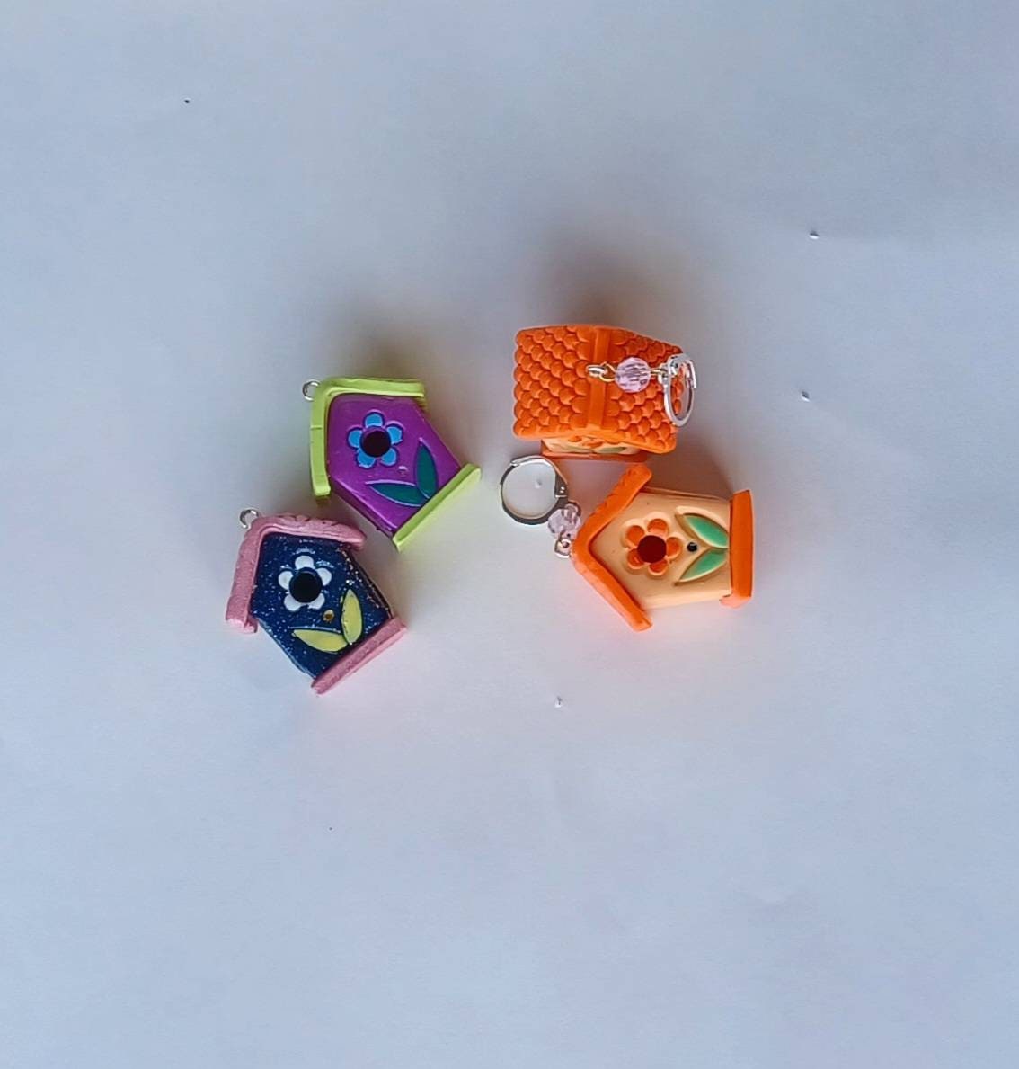 Kawaii 3d birdhouse charms / polymer clay 3d bird charms / kawaii bird house spring garden charms / kawaii spring charms