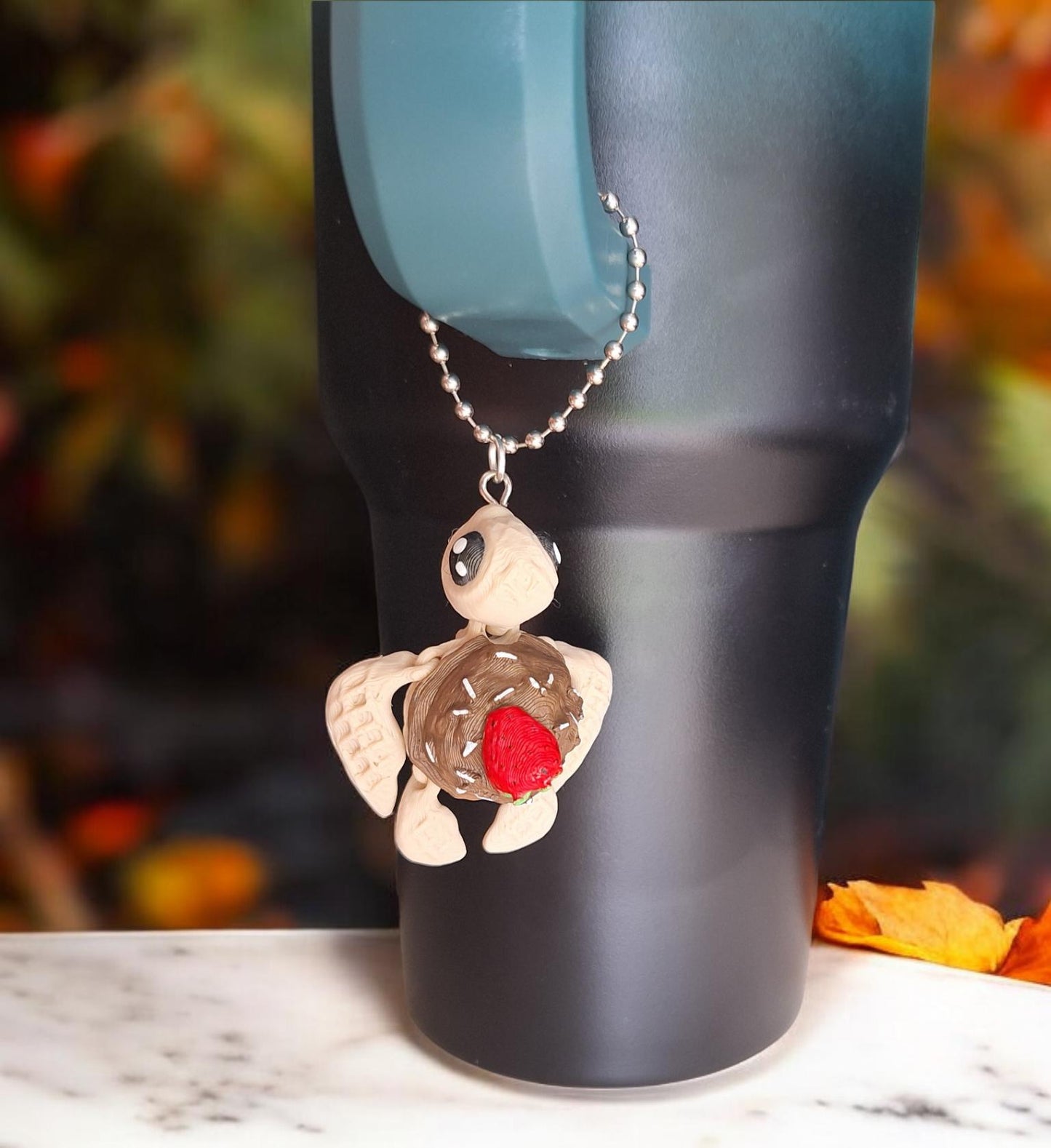 3D articulated chocolate ice cream turtle tumbler handle charm / 3d printed turtle animal dessert icecream scoop turtle tumbler charm Fidget